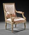 Pair of fine, Louis XVI style, painted and parcel-gilded fauteuils