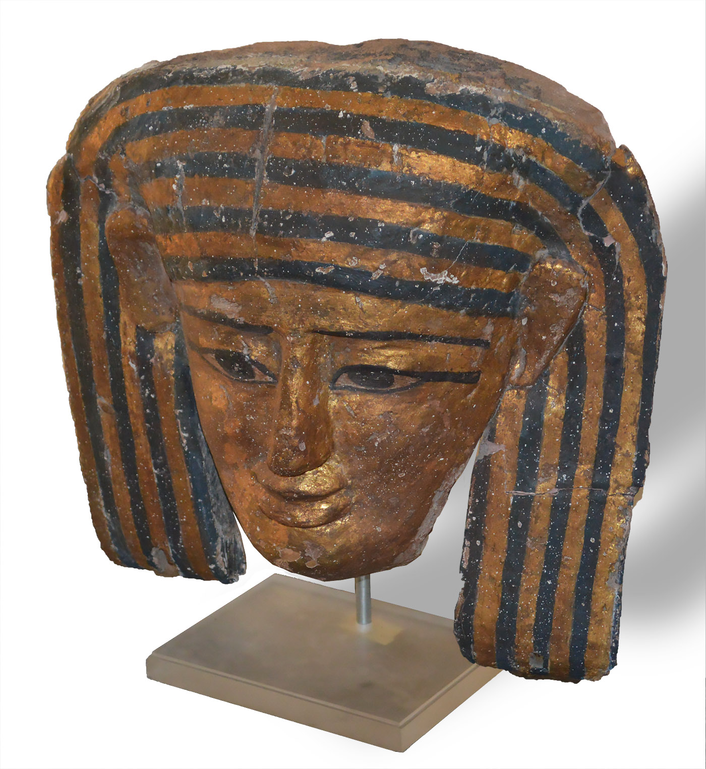 Egyptian polychrome and giltwood mummy mask