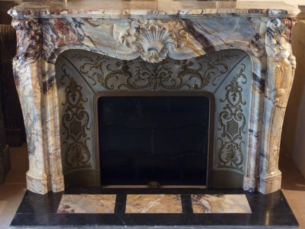Exceptional, French, Louis XV style marble fireplace surround