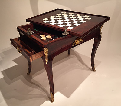 Rare, French, Regence period, gilt-bronze mounted game table (tric-trac table)