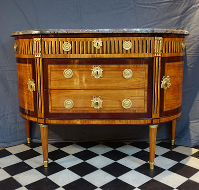 French, Louis XVI period, demi-lune, marquetry-inlaid commode