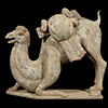 Chinese, Northern Qi Dynasty gray pottery model of a kneeling Bactrian camel