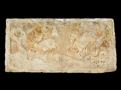 Chinese. Ming dynasty, white marble 'Horse and Deer' panel