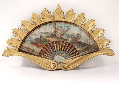 Directoire period fan and conforming giltwood frame