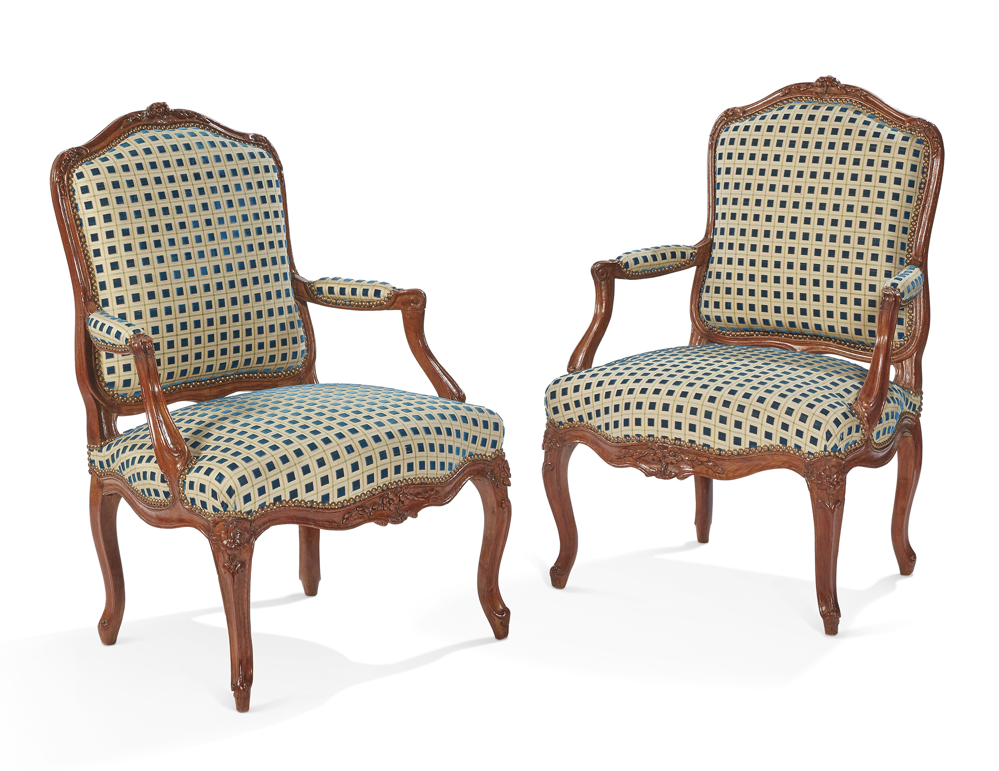 Pair of French, Louis XV period fauteuils