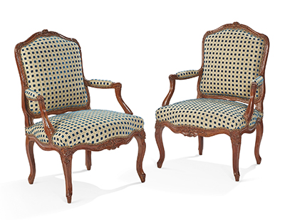 Pair of French, Louis XV period fauteuils