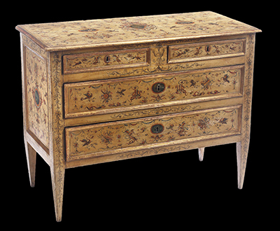 Italian, Neoclassical period, painted and parcel-gilt chest of drawers