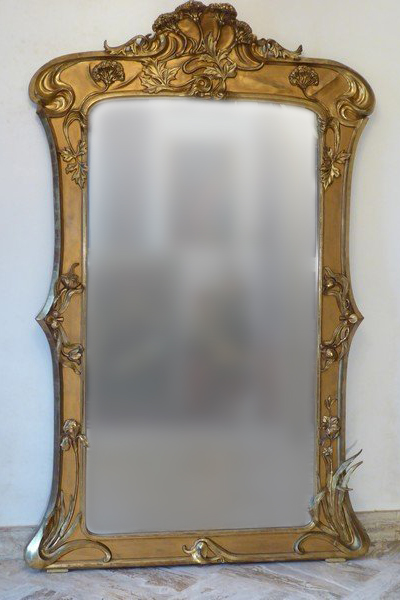 French, Art Nouveau period, giltwood and composition mirror