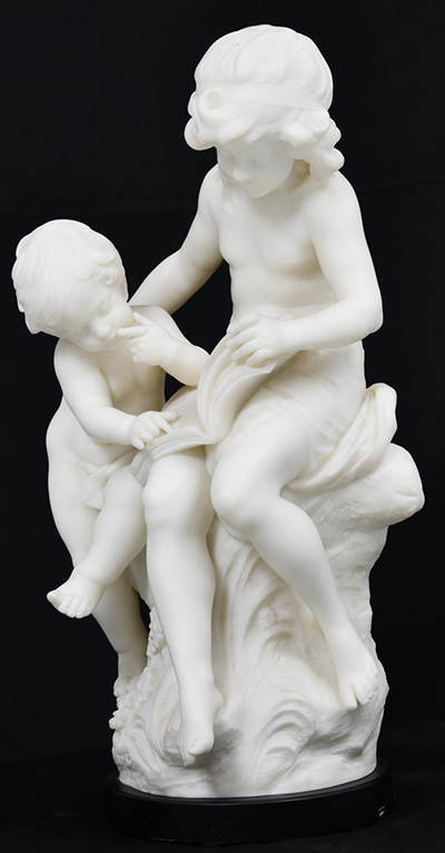 Belle Epoque Period Allegorical Sculpture in Alabaster 'Two Children Reading'.