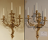 Pair of French, Rocaille style, three-arm sconces