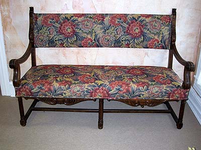 French, Louis XIII style bench and two arm chairs