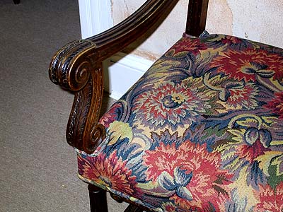 French, Louis XIII style bench and two arm chairs