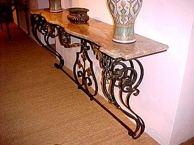 Large, French, forged iron console table