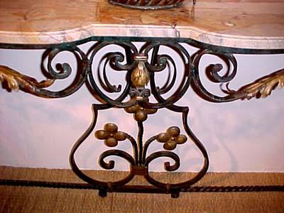 Large, French, forged iron console table