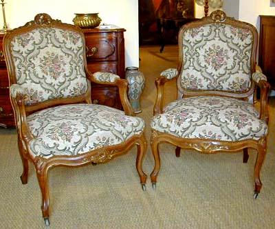 Pair of French, Louis XV style armchairs