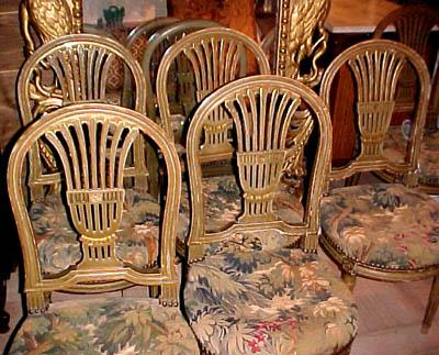 French, Louis XVI style, balloon-back chairs