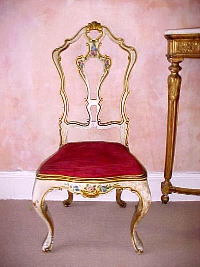 Set of six, Rococco style, painted Venetian dining chairs