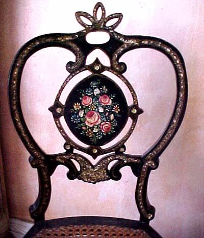 Pair of Napoleon III period, black lacquer chairs