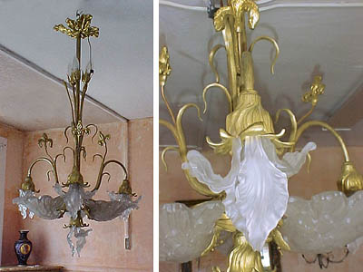 French, Art Nouveau, bronze d'ore chandelier