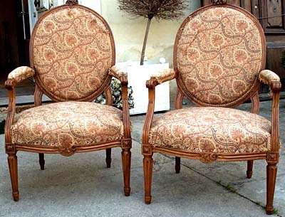 Pair of Louis XVI period, oval back armchairs
