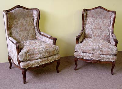 Pair of large, Louis XV style, wingback chairs