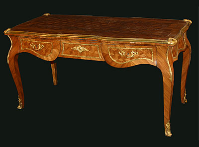 Louis XV period, mounted parquetry and marquetry bureau plat