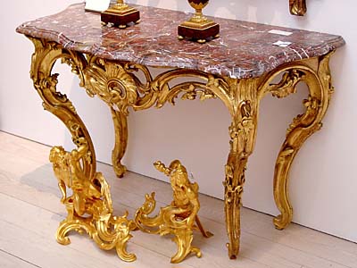 Louis XV period, carved, giltwood console table