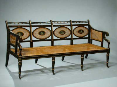 Late George III painted and parcel-gilt decorated settee