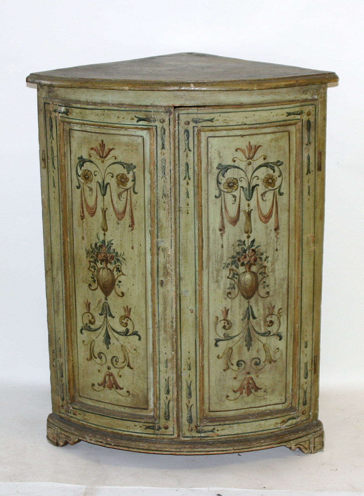 Pair of Italian, Neoclassical, painted corner cabinets