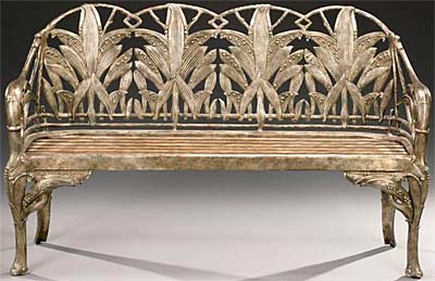 Coalbrookdale, lily of the valley pattern, polished iron bench