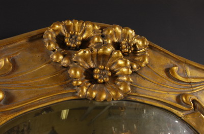 Rare pair of Art Nouveau period, carved, giltwood mirrors