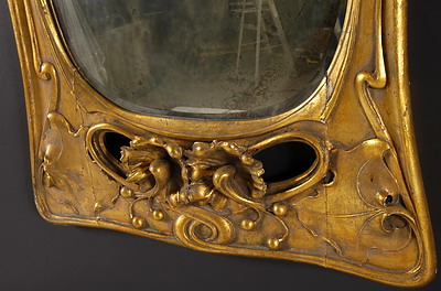 Rare pair of Art Nouveau period, carved, giltwood mirrors