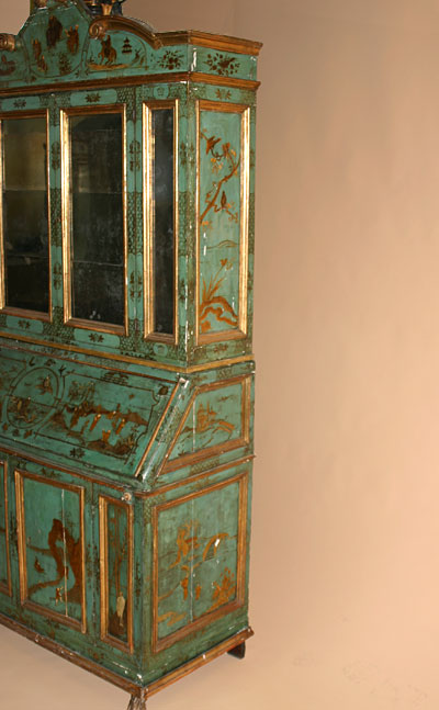 Italian, painted, lacca contrafatta, and parcel-gilt secretaire bookcase