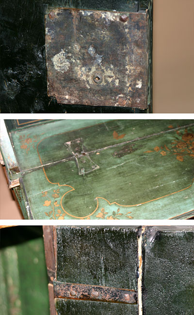 Italian, painted, lacca contrafatta, and parcel-gilt secretaire bookcase