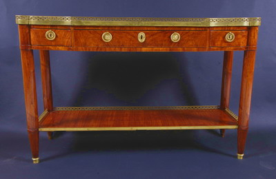 Louis XVI period, brass mounted, walnut and kingwood console desserte