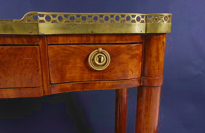 Louis XVI period, brass mounted, walnut and kingwood console desserte