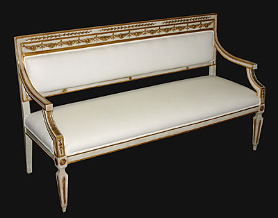 Italian, Neoclassical, crème painted and parcel-gilt settee