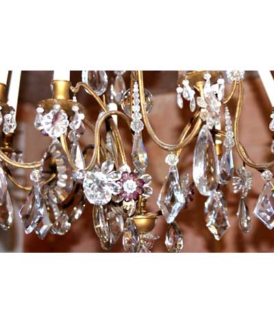French, Louis XV style, gilt-iron and crystal, nine-arm chandelier