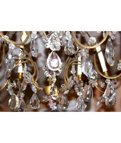 French, Louis XV style, gilt-iron and crystal, nine-arm chandelier