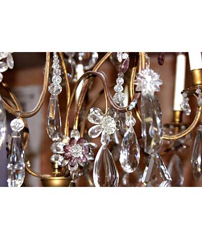 French, Louis XV style, gilt-iron and crystal, nine-arm chandelier
