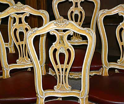 Set of six Venetian, Louis XV style, tall-back dining chairs
