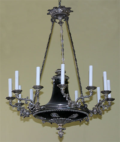 French Empire style, bronze and silver-plated (argenté) chandelier