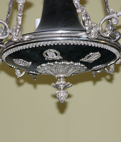 French Empire style, bronze and silver-plated (argent&eacute;) chandelier