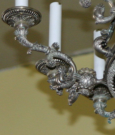 French Empire style, bronze and silver-plated (argent&eacute;) chandelier