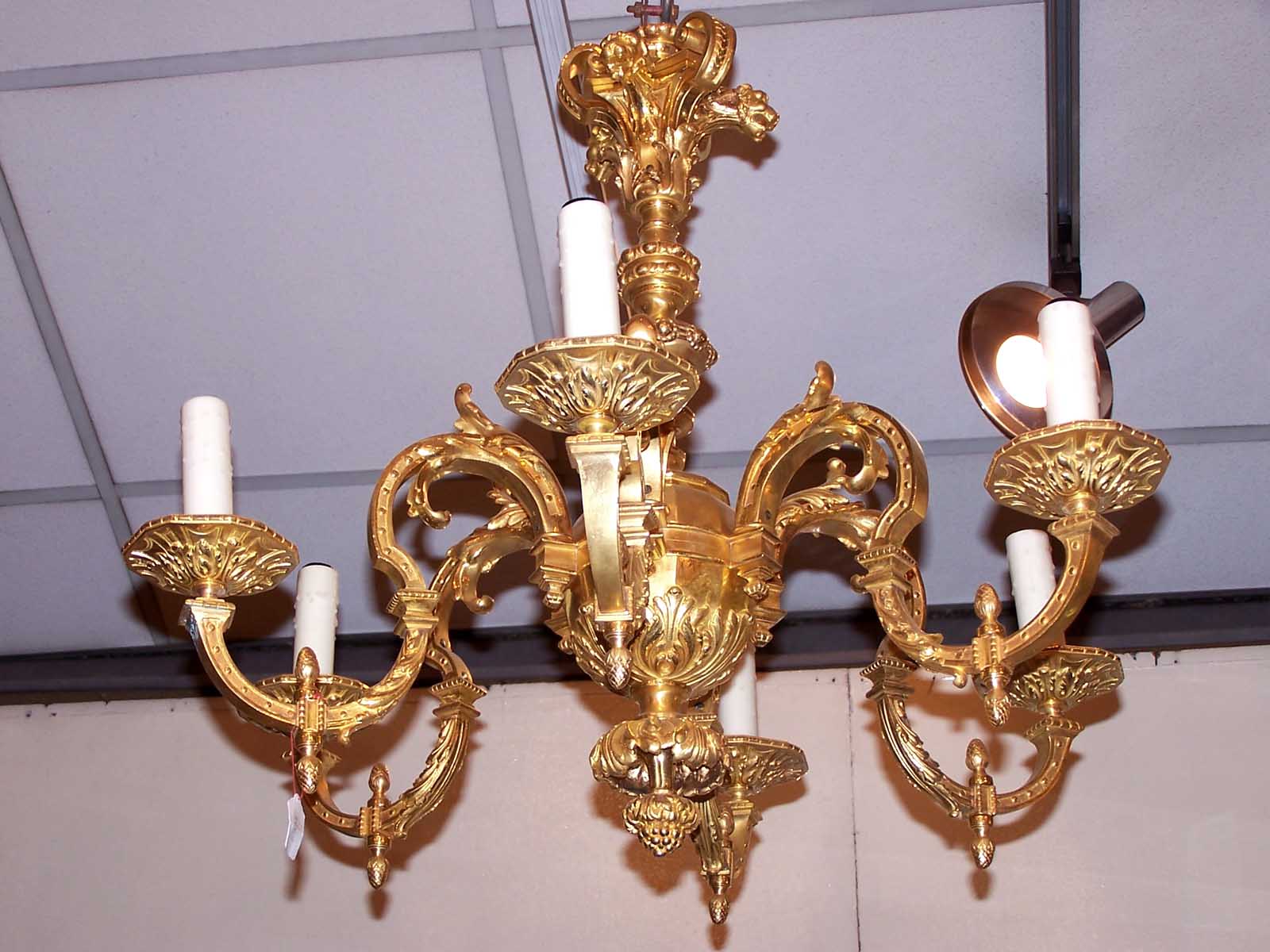 French, Louis XIV style, bronze d'ore, six-arm chandelier