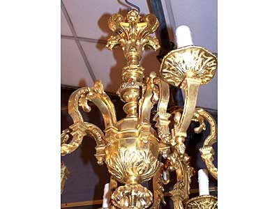French, Louis XIV style, bronze d'ore, six-arm chandelier