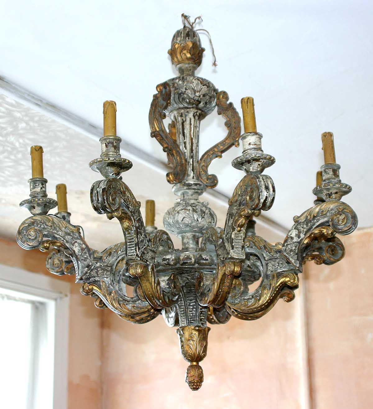 Italian, painted and parcel-gilded six-light chandelier