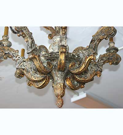 Italian, painted and parcel-gilded six-light chandelier