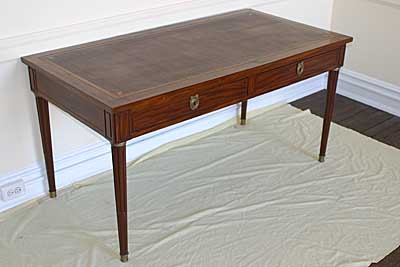 French, Neoclassical style, flame mahogany bureau plat