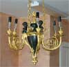 French, Neoclassical style, bronze d'ore and patinated bronze, six-arm chandelier